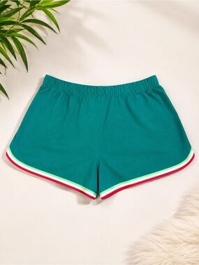 NWOT XL 14/16 Teal Green Retro Dolphin Sport Running Shorts Striped Trim